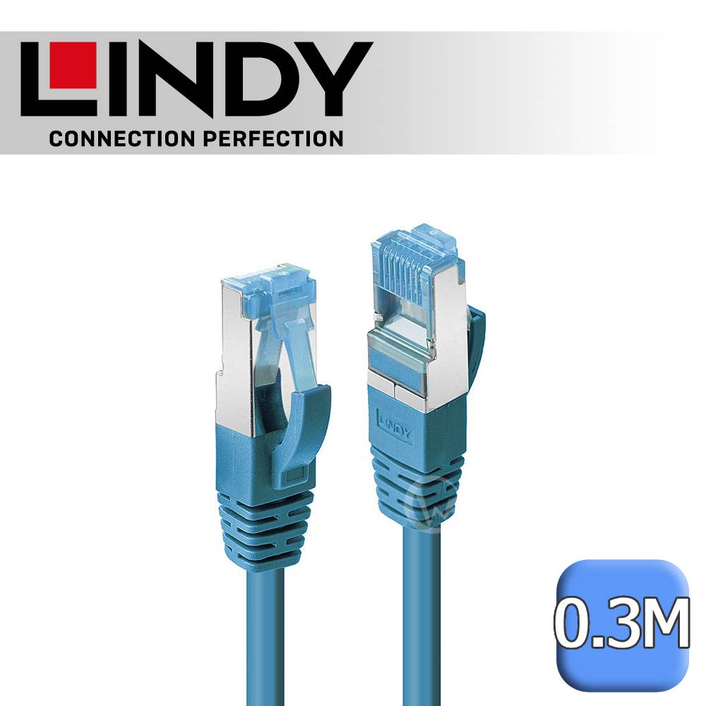 LINDY 林帝 CAT.6A 乙太低煙無鹵網路線 S/FTP 藍色 0.3m (47145)