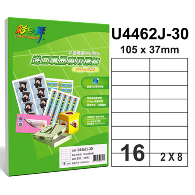 彩之舞【U4462J-30】A4 16格(2x8) 進口噴墨專用標籤紙 30張