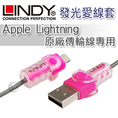 LINDY 林帝 Apple Lightning 原廠傳輸線專用 發光愛線套 31387【俏粉紅】