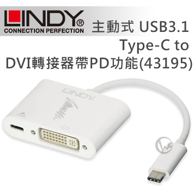 LINDY 林帝 主動式 USB3.1 Type-C to DVI 轉接器帶PD功能 (43195)