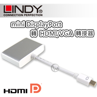 LINDY 林帝 mini DisplayPort 轉 HDMI/VGA 轉接器 (41043)