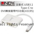 LINDY 林帝 主動式 USB3.1 Type-C to DVI 轉接器帶PD功能 (43195)