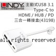 LINDY 林帝 主動式 USB 3.1 Type-C to HDMI / HUB / PD 三合一轉接盒(43198)
