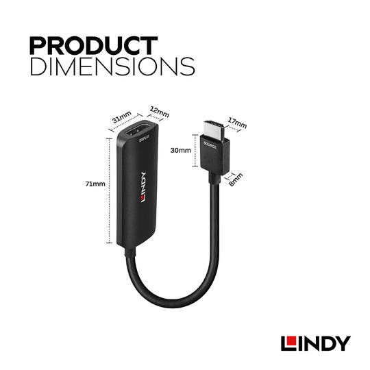 LINDY 林帝 HDMI 8K@60Hz to DisplayPort 1.4 轉接器 (38329) 07