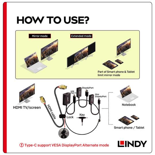 LINDY 林帝 USB-C, mDP & DP to HDMI 鎖線式轉接器組 (38304) 02