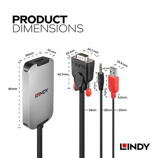 LINDY 林帝 主動式 VGA 公 轉 DisplayPort 母 轉接器 (38296) 04