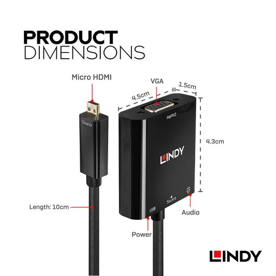 LINDY 林帝 主動式 Micro HDMI (Type-D) to VGA & 音源轉接器 (38287) 02