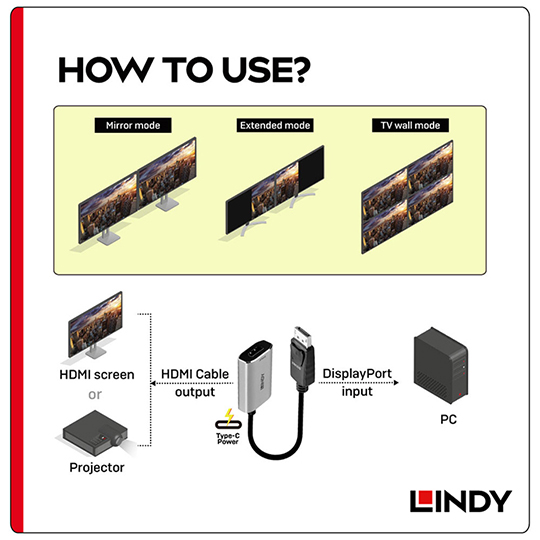 LINDY 林帝 主動式 DisplayPort1.4 to HDMI2.1 8K HDR 轉接器 (41094) 03