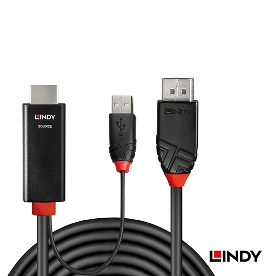 LINDY 林帝 主動式 HDMI 2.0 TO DisplayPort 1.2 4K@60HZ 轉接線 帶USB電源 02
