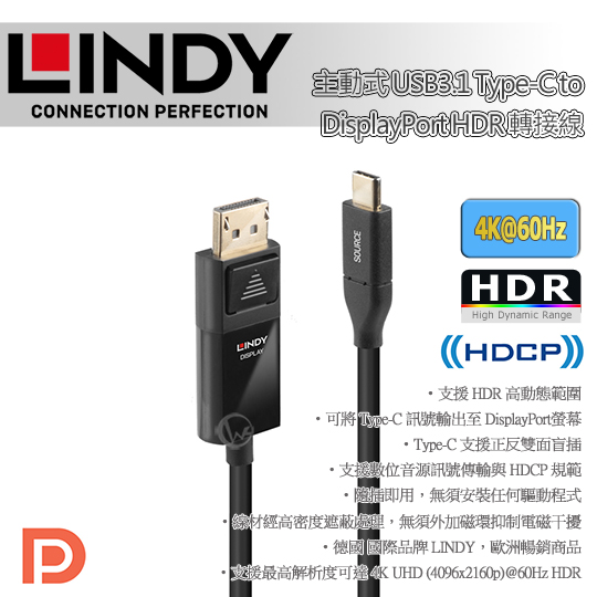 LINDY L Dʦ USB3.1 Type-C to DisplayPort HDR ౵u 01