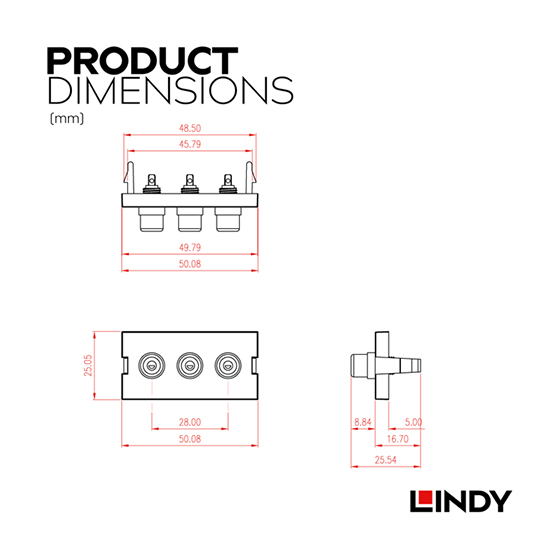 LINDY 林帝 3 X RCA/母(紅/白/黃) to 焊接端子 模組/模塊 KEYSTONE (60532) 02