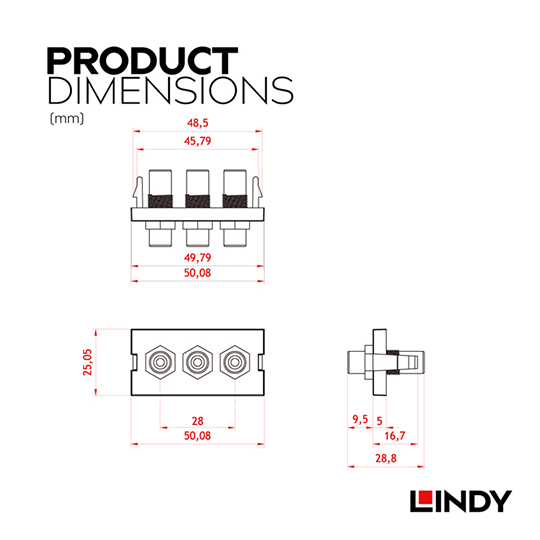 LINDY 林帝 3 X RCA/母(紅/白/黃) to 3 X RCA/母(紅/白/黃) 模組/模塊 KEYSTONE  (60533) 02