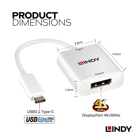 LINDY L Dʦ USB3.1 Type-C to DisplayPort౵ (43245) 02