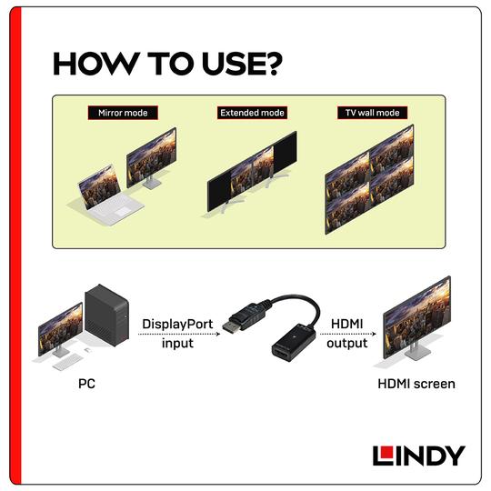 LINDY 林帝  DisplayPort公 轉 4K HDMI母 主動式轉接器 (41728)
 03